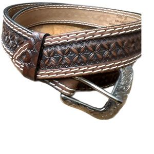 Ranger Belt Co. NWOT Western Leather Dark Brown Geometric Pattern Rodeo Sz 42”